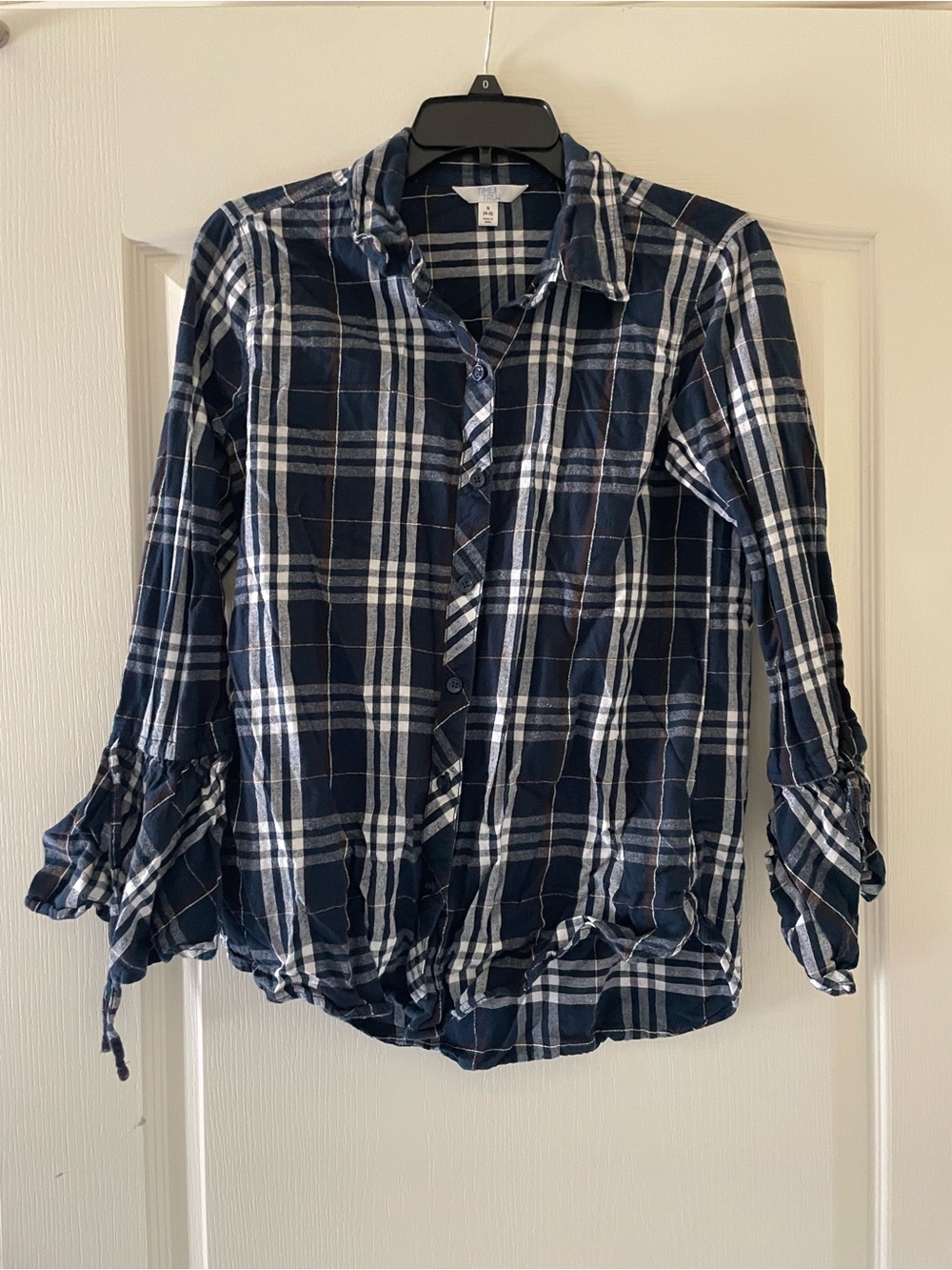 Checkered blue shirt with bell sleeves S